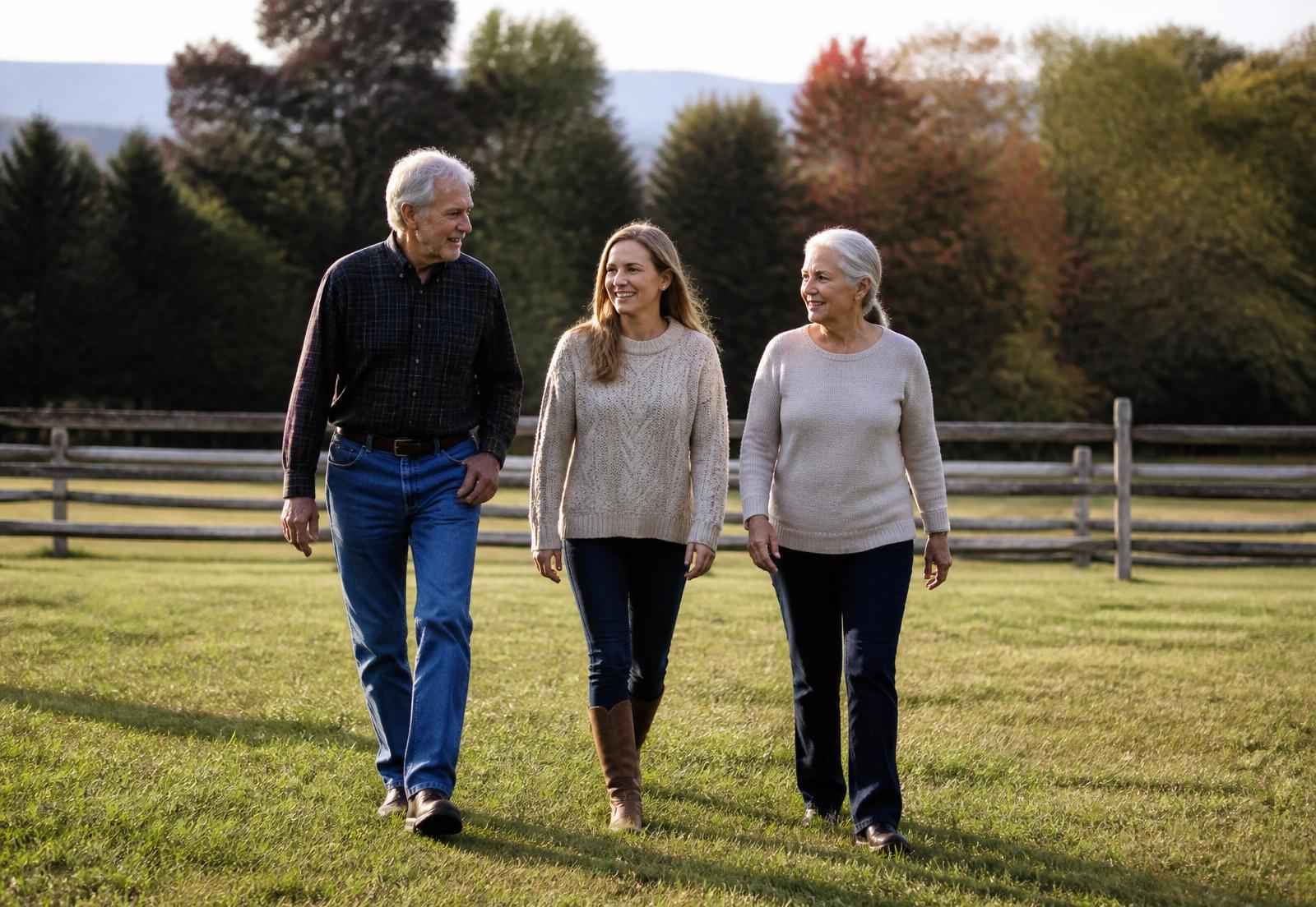 A Virginia family walking their property together